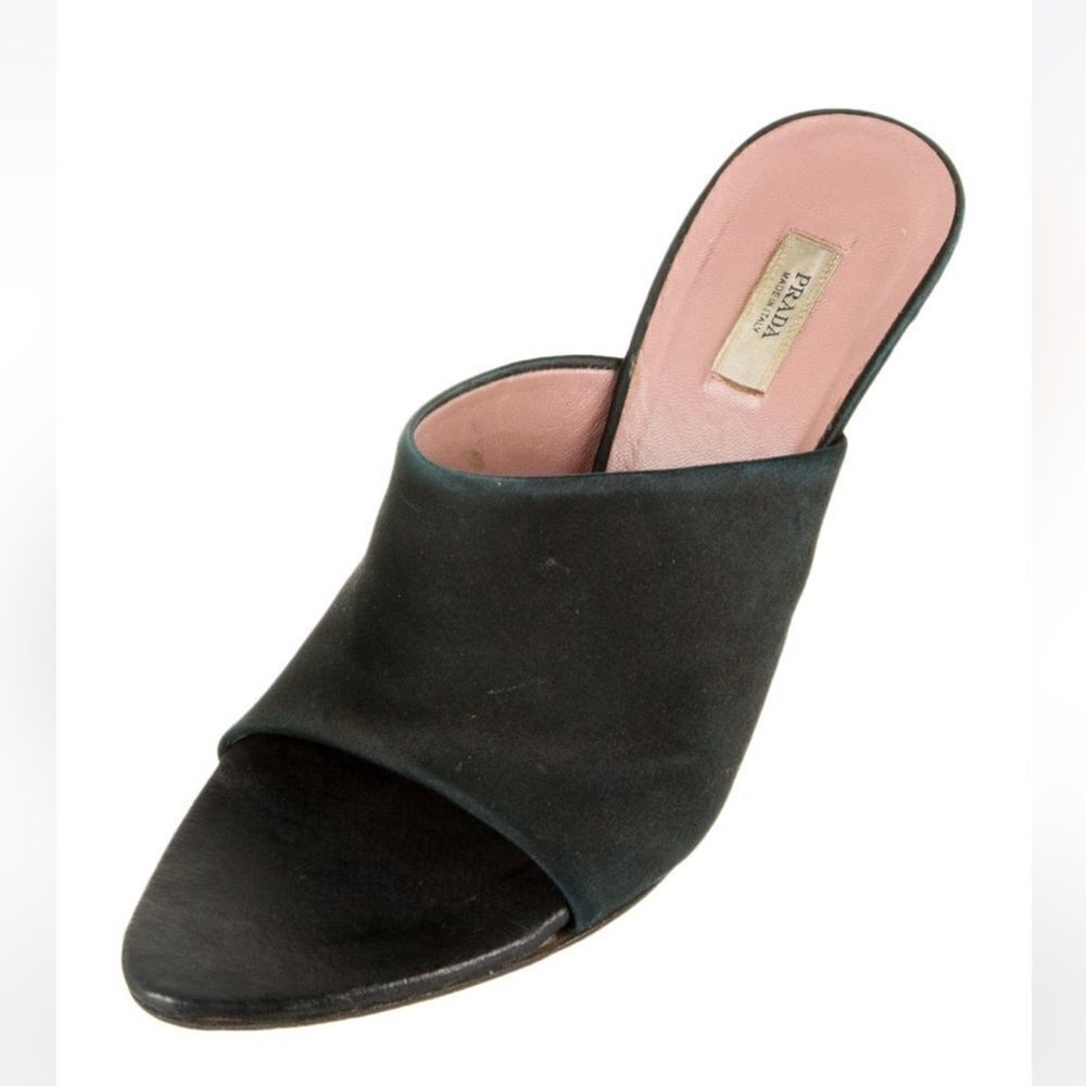 Black Prada Pointy Open Toe Satin Mule with clear heel size Size: 7 |US7, IT37 - Picture 2 of 5